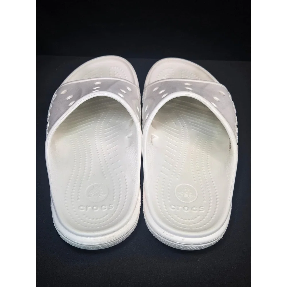 Crocs Baya‎ Slides Mens 10 Womens 12 White Slip On Comfort Sandals 205392